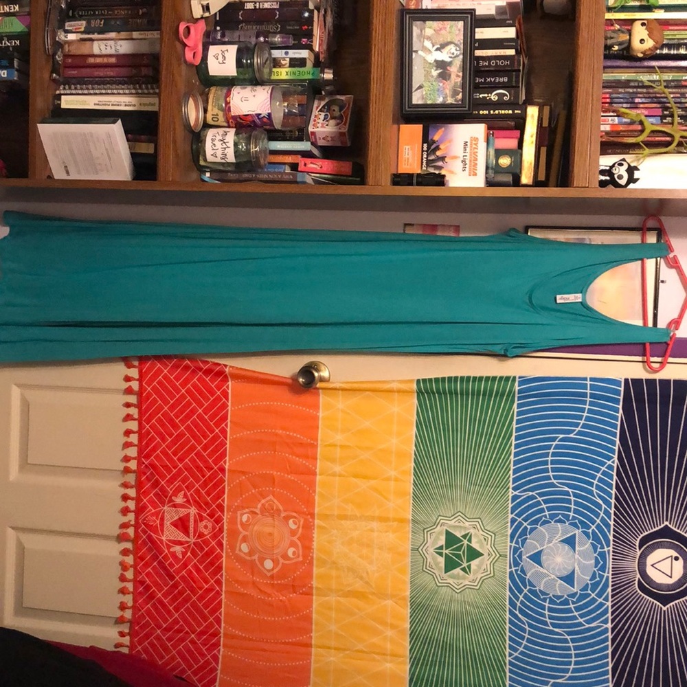 teal floor length dress